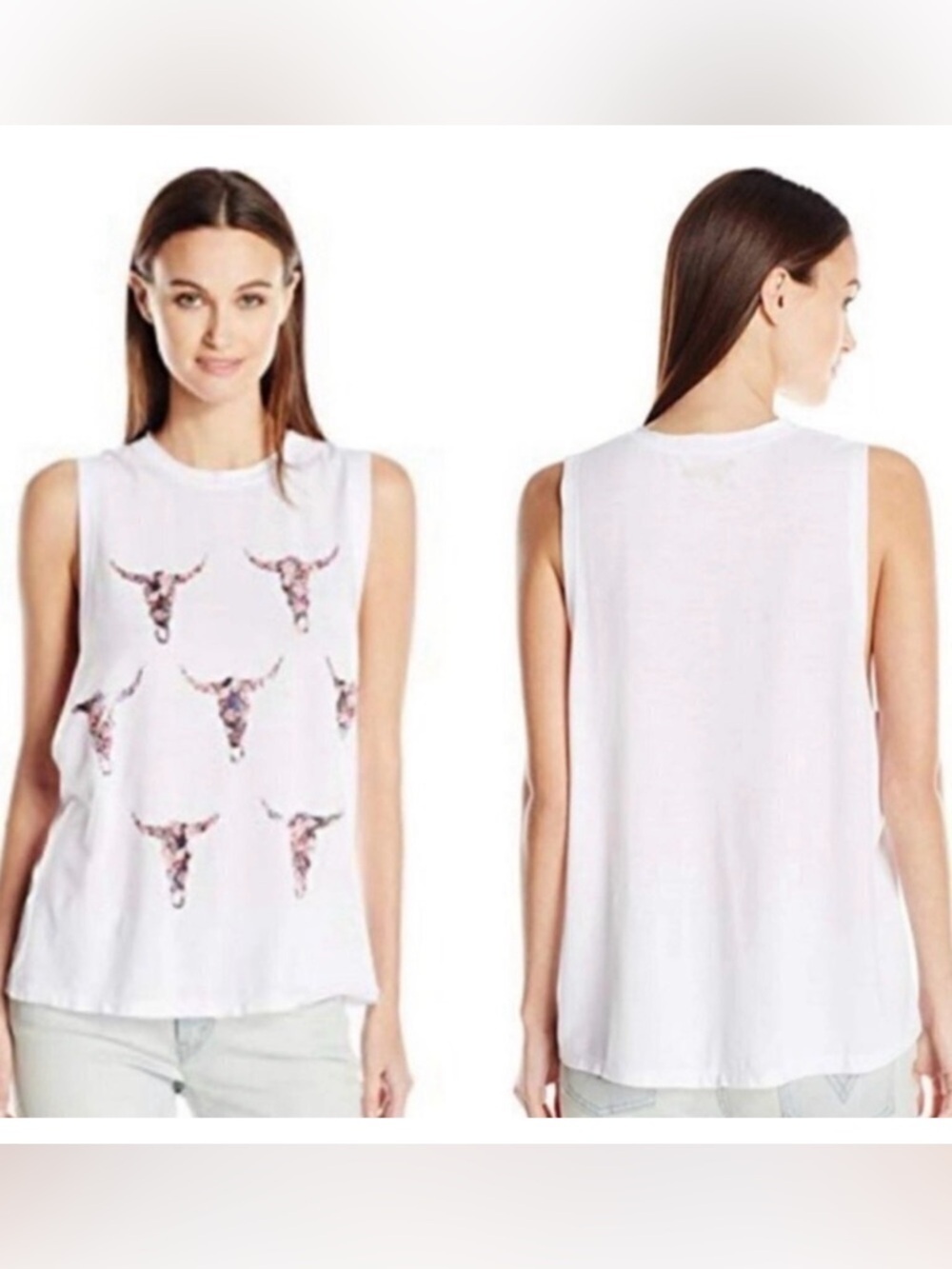 Show Me Your MuMu Mellow Slouchy Tank has Floral Cow Skull Print Size Large
